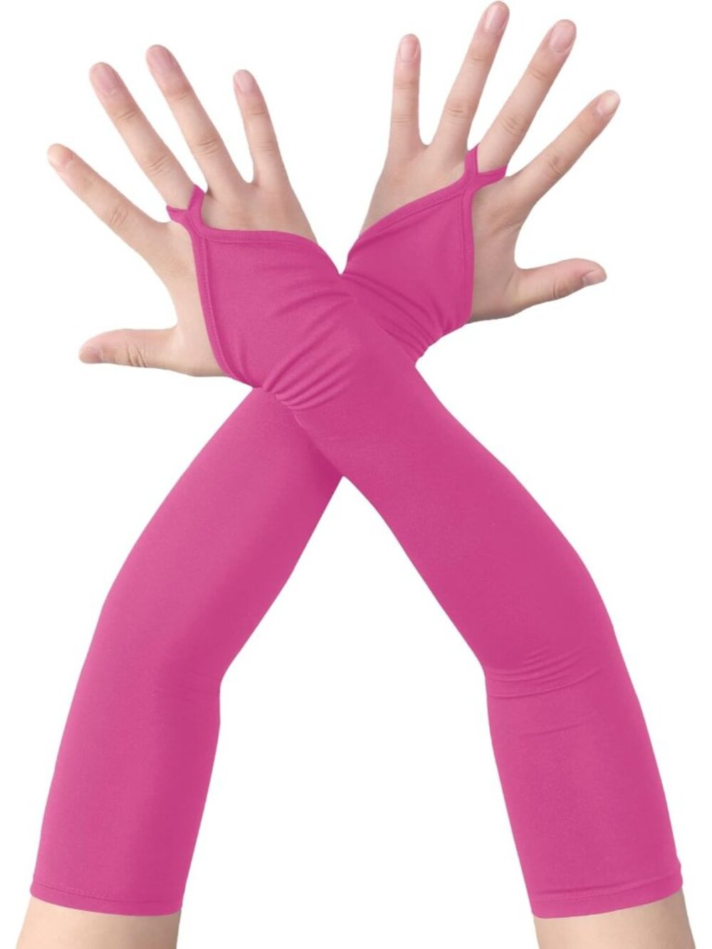 Womens Hot Pink Fingerless Elbow-Length Opera Pageants Halloween Vintage Gloves